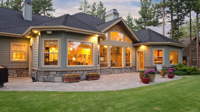 Suburban home with large windows