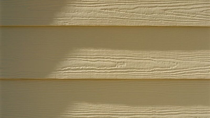 Close detail of painted engineered wood siding