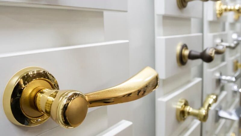 Door handles in hardware store