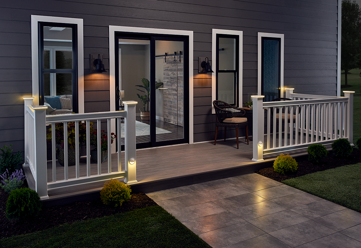 Wolf-Portrait-Graphite Moden home showcasing beaufiul backyard entry.