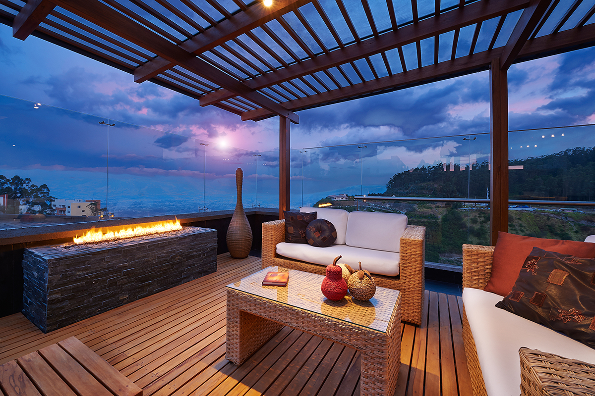 Beautiful wooden deck at sunset