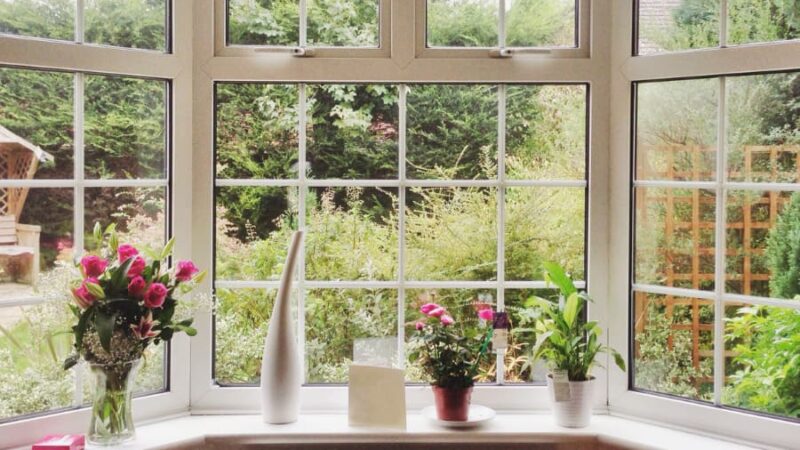 Bay windows with a display shelf for plants and flowers