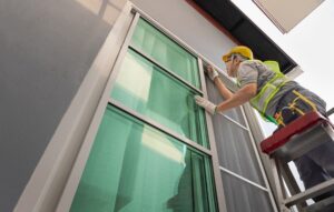 Installer putting finishing touches on new window