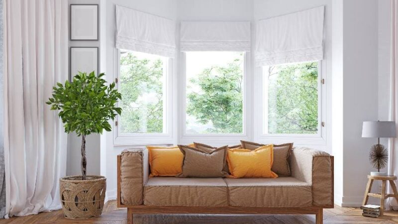 Bay window and couch in modern living room