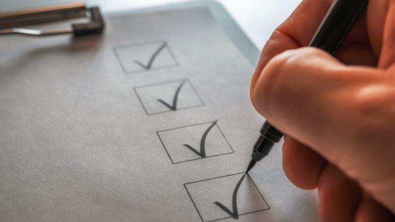 Close image of person using pencil to check off list