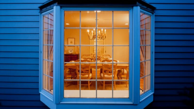 Bay window in dining room seen from outside