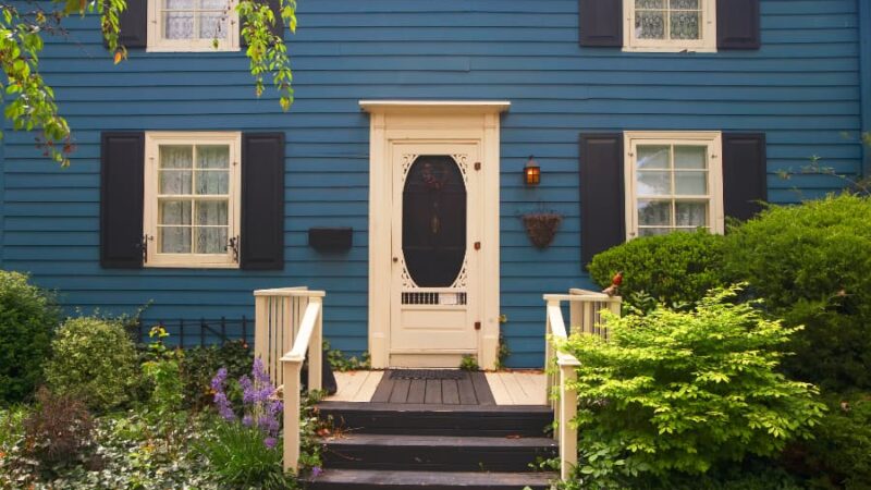 Residential front door with storm door